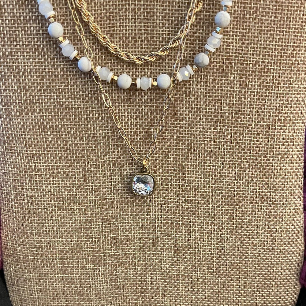 Pink Panache Gold and Cream Layered Necklace Set